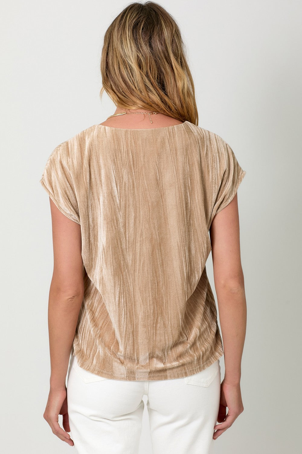 Sand Velvet V-Neck Top