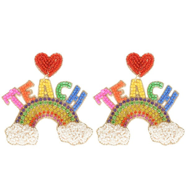 Rainbow Beaded Rhinestone Teach Earrings