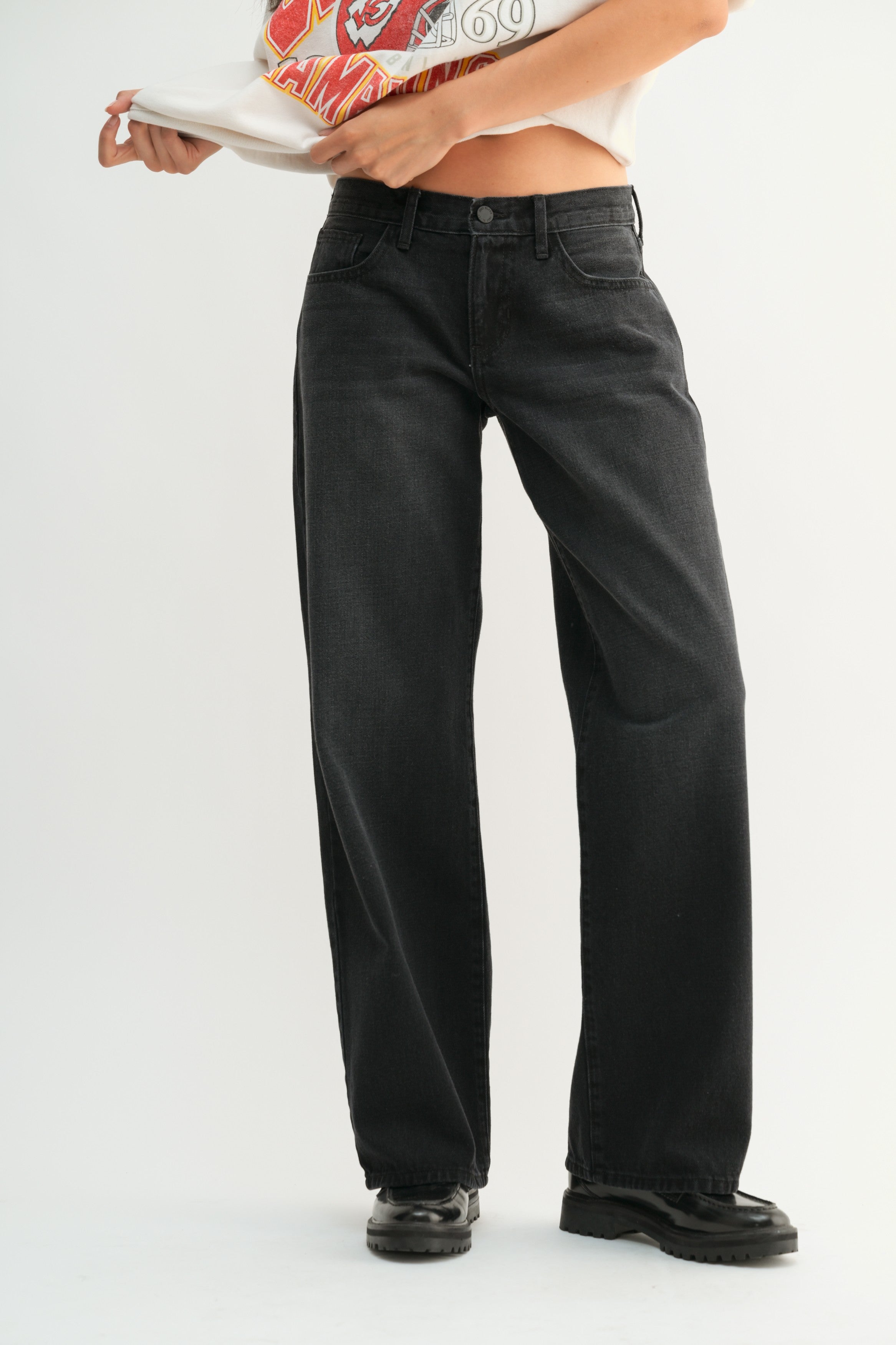 Black Low Rise Baggy Slouch Jeans