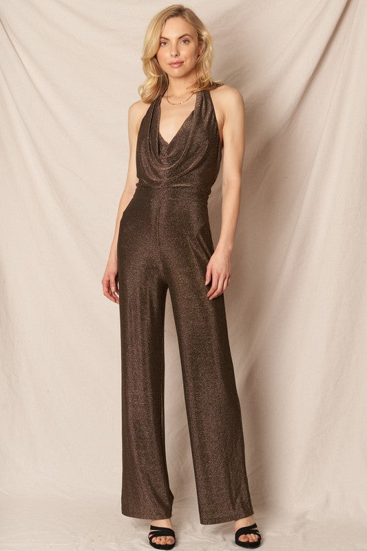 Bronze Shimmer Halter Jumpsuit