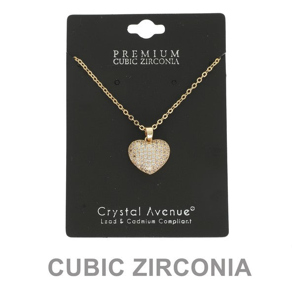 Gold Heart Rhinestone Pave Necklace