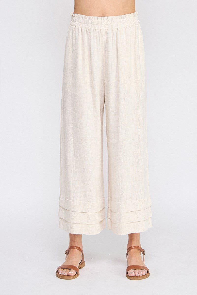Natural Linen Mix Elastic Waist Pants