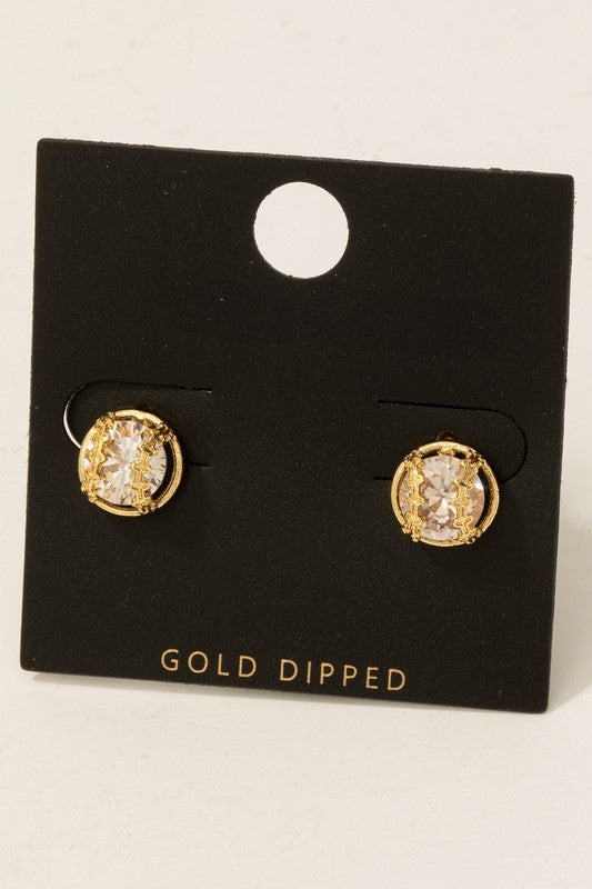 Gold CZ Baseball Stud Earrings