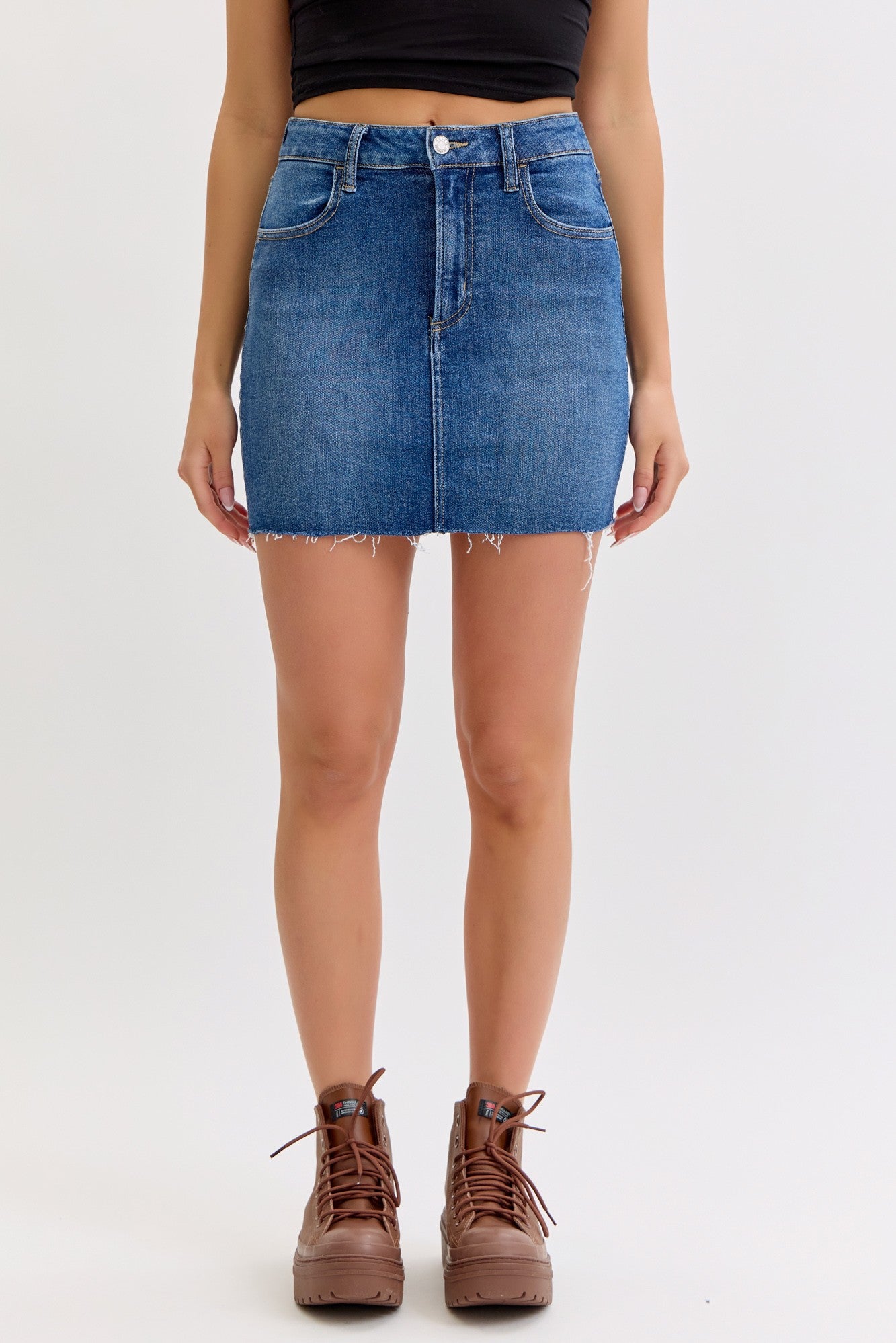 Raw Hem Medium Denim Skirt