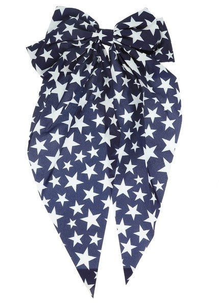 Blue & White Stars Bow Barrette
