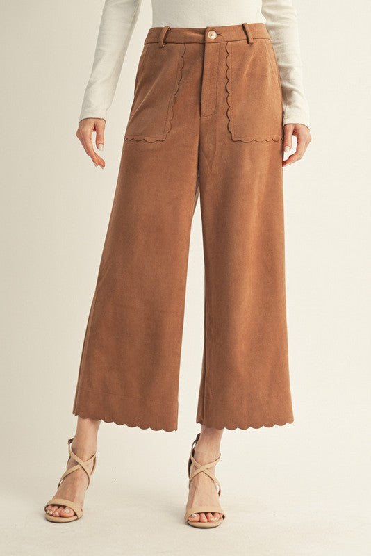 Camel Suede Scallop Pocket Pants