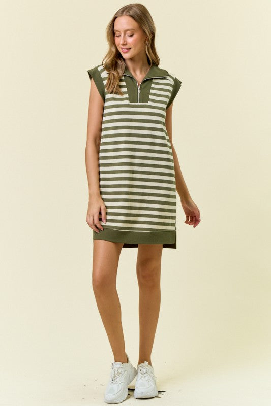 Olive Stripe Zip Pocket Dress
