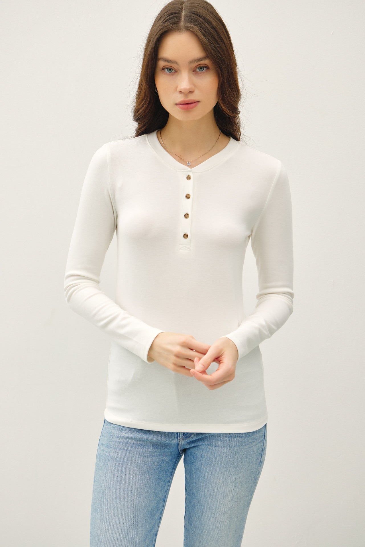 White Long Sleeve Henley Top