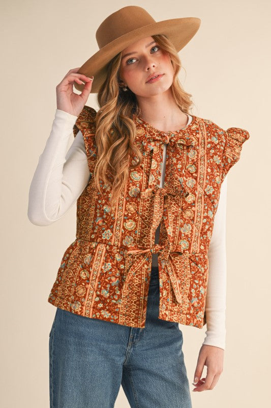 Brick Paisley Quilted Tie Vest