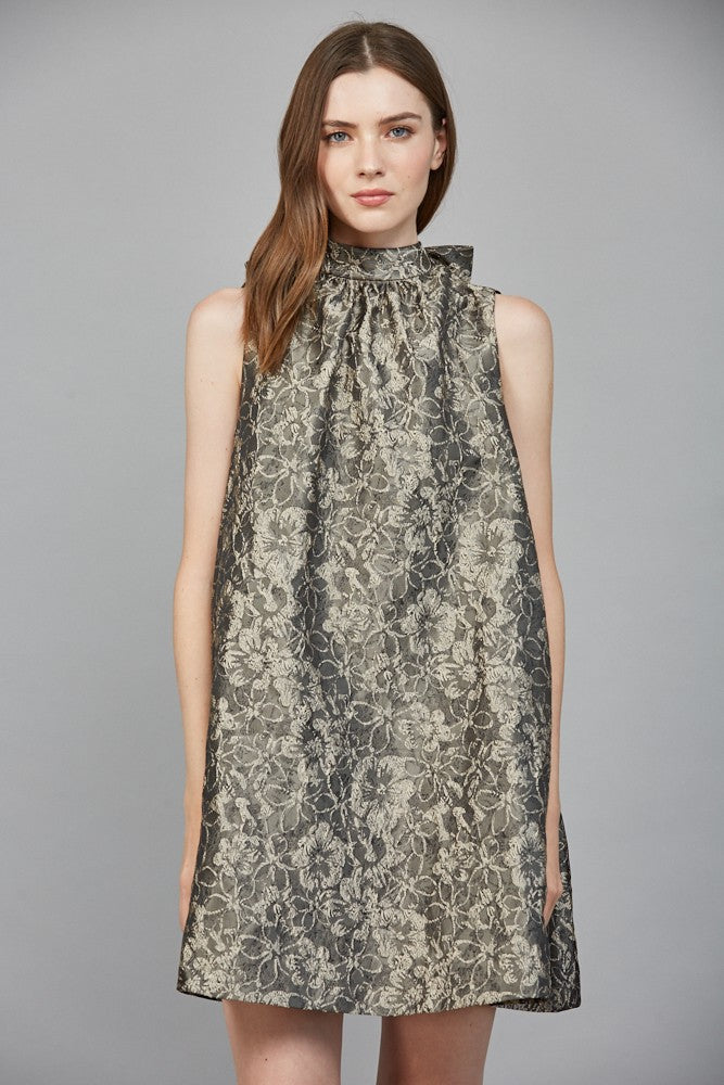 Olive Floral Jacquard Dress