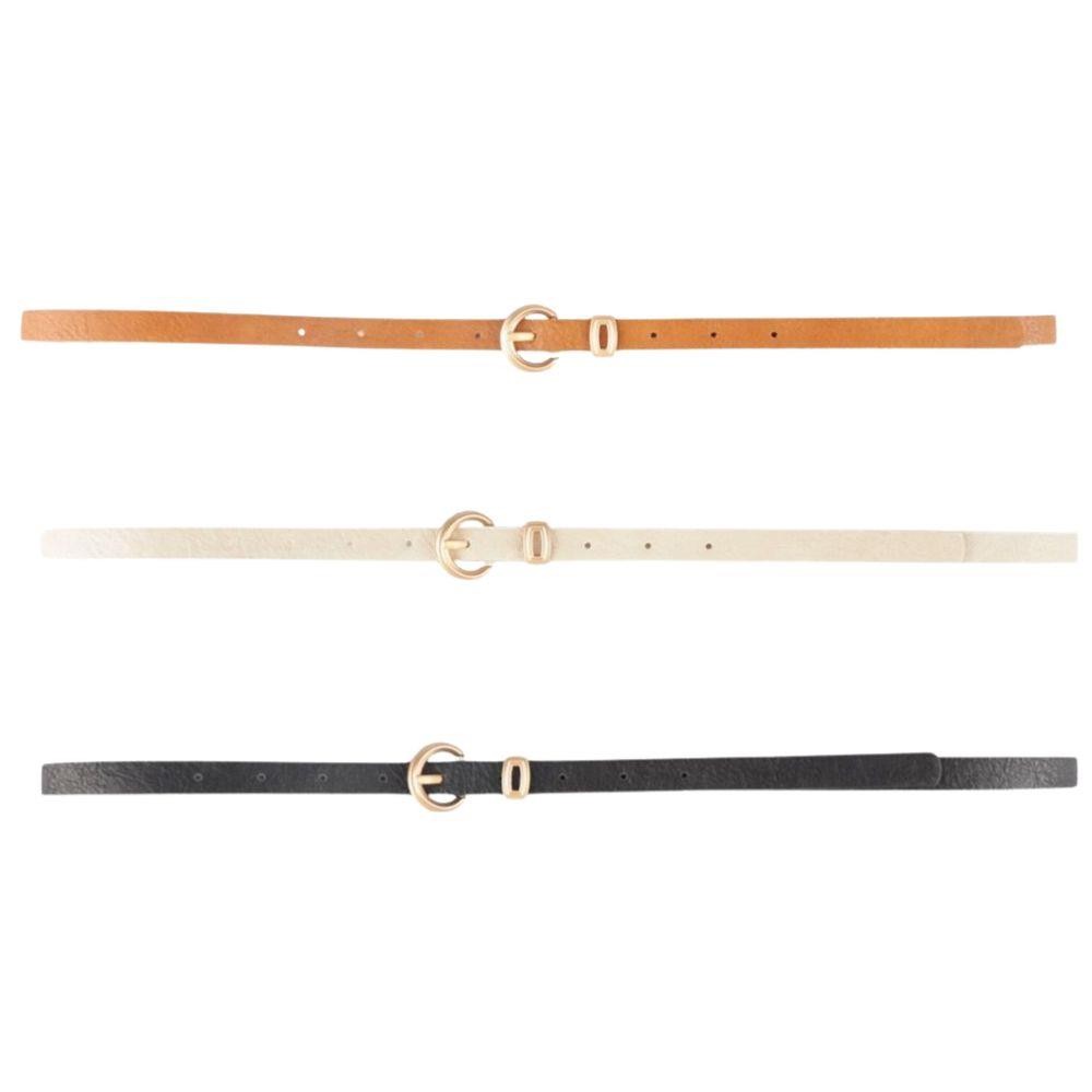 Assorted Faux Leather Round Metal Buckle Thin Belt 3 Pc Set