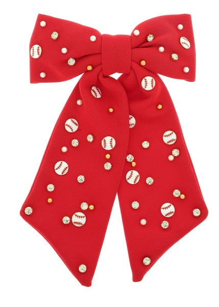Baseball Rhinestone Hair Bow