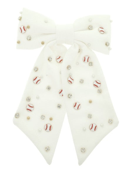 Baseball Rhinestone Hair Bow