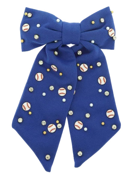 Baseball Rhinestone Hair Bow