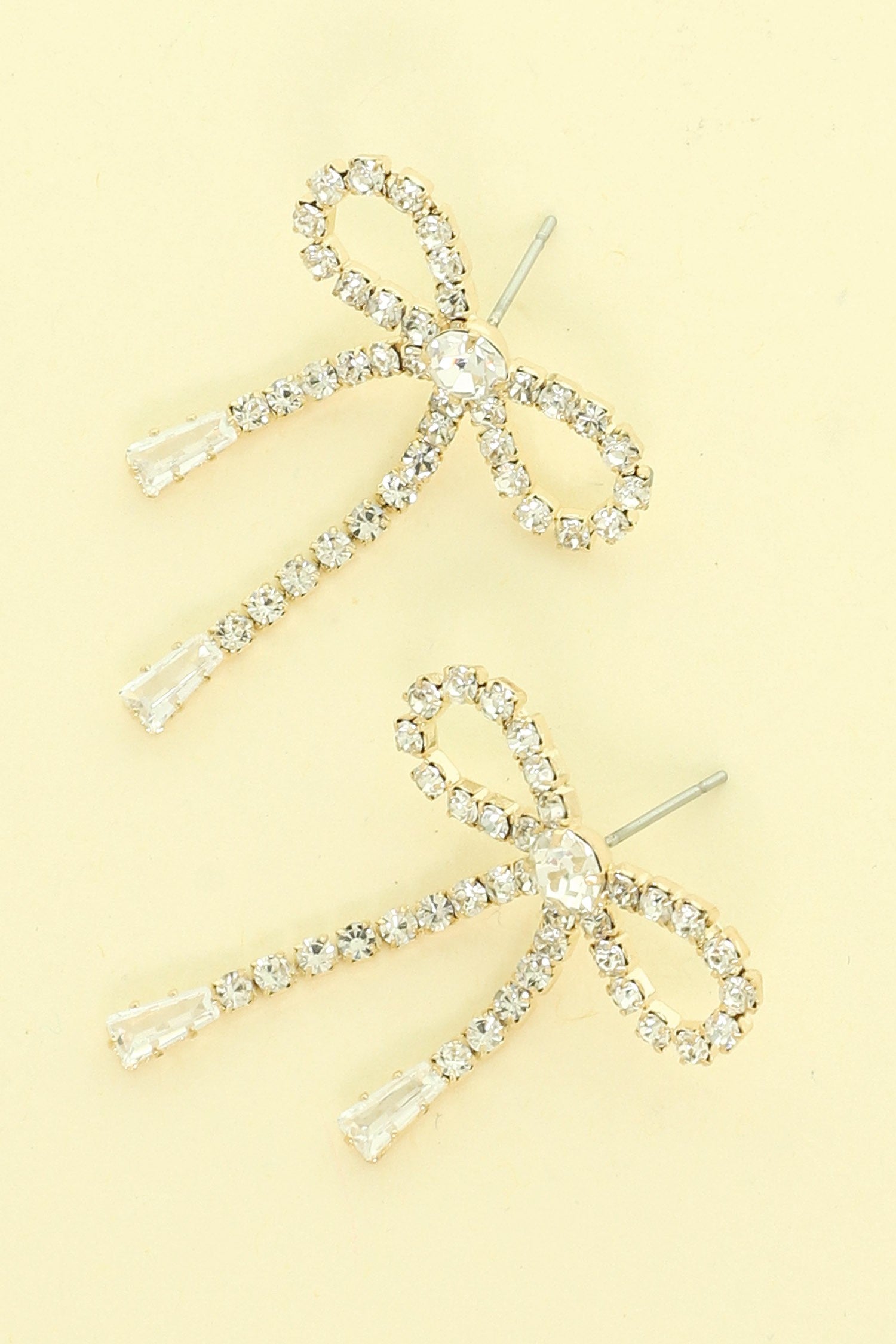 CZ Long Tail Bow Knot Post Dangle Earrings