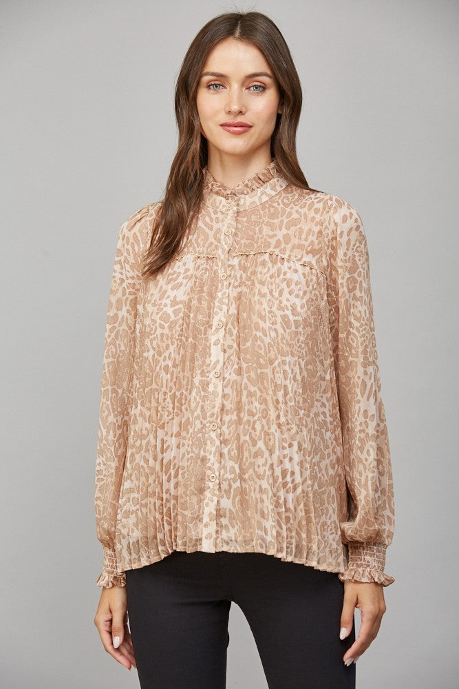 Blush Leopard Button Top