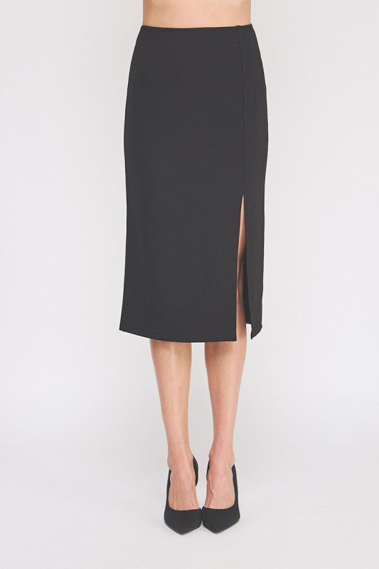 Black Knit Slit Midi Skirt