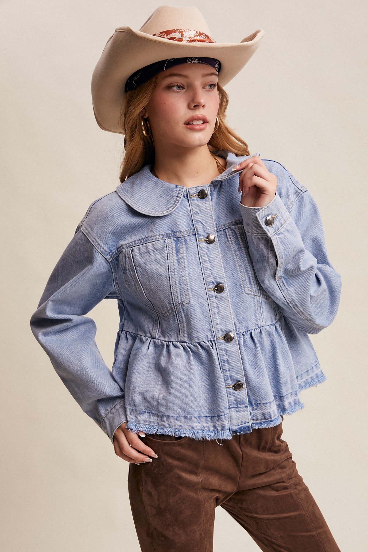 Light Denim Peplum Hem Denim Jacket