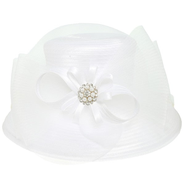 Organza Rhinestone Bow Derby Hat