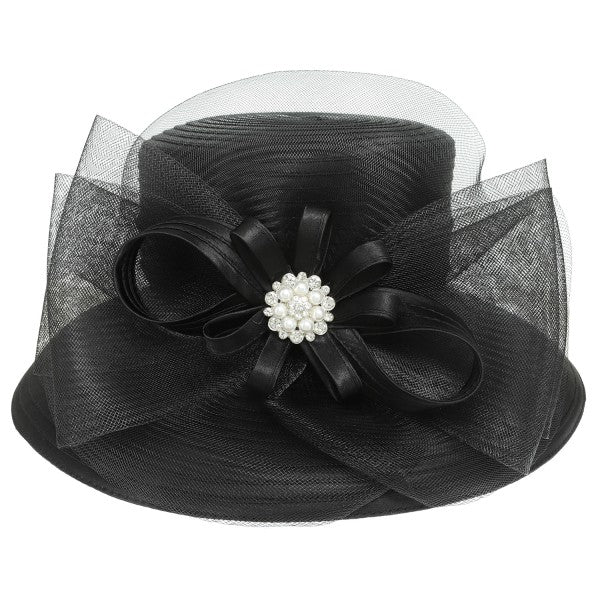 Organza Rhinestone Bow Derby Hat