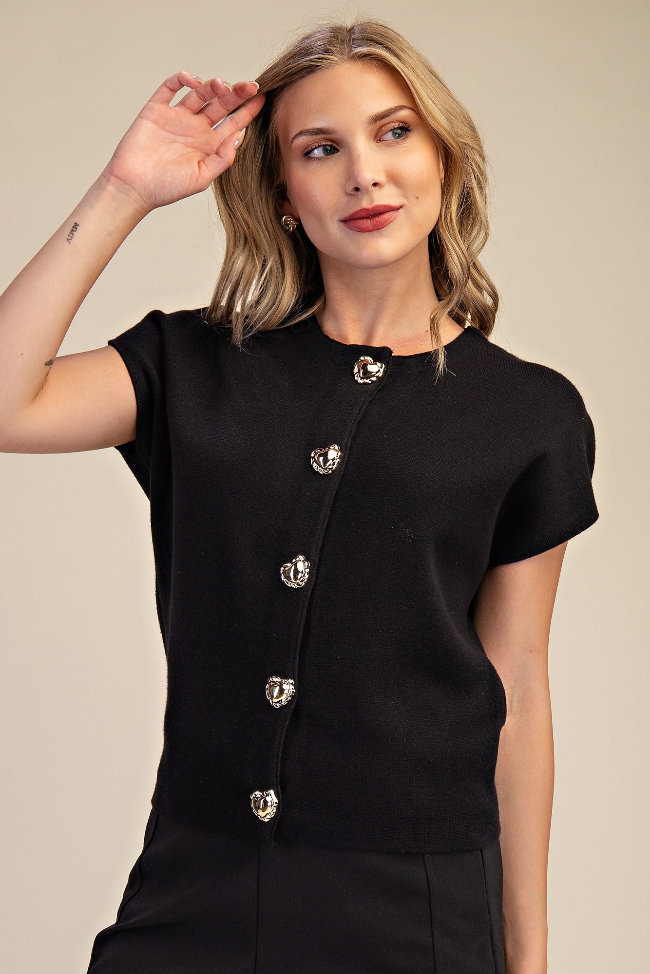 Black Dropped Shoulder Button Detail Sweater