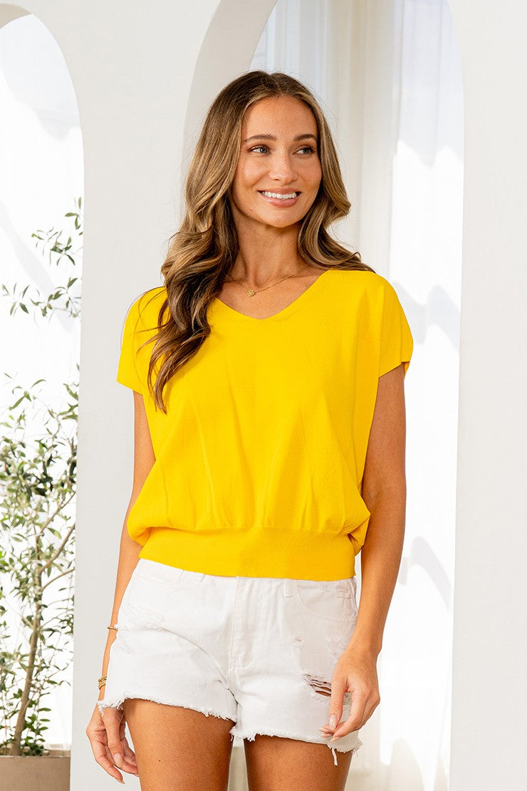 Yellow Banded Short Sleeve Top