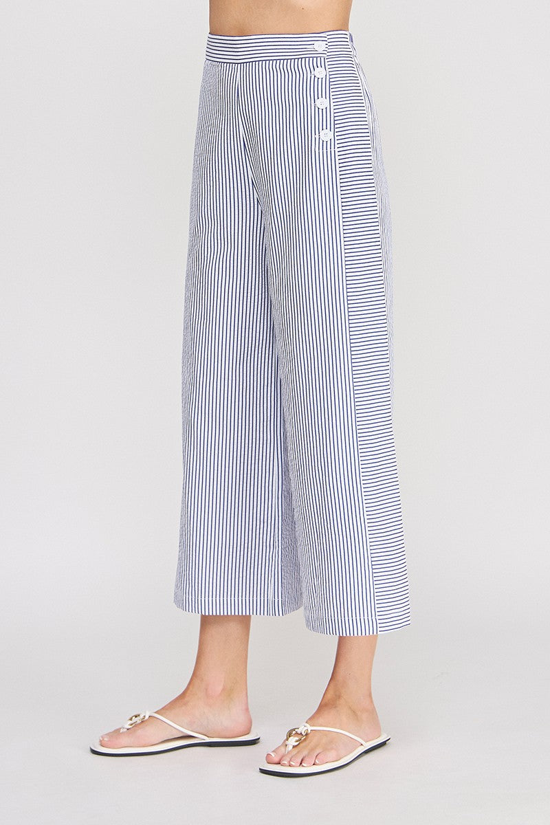 Navy Stripe Seersucker Button Pants