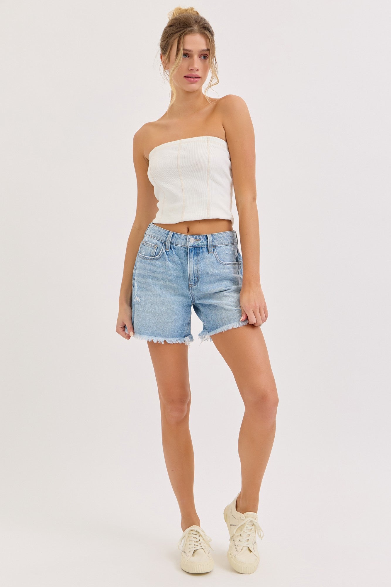 Light Denim Mid Rise Boyfriend Short