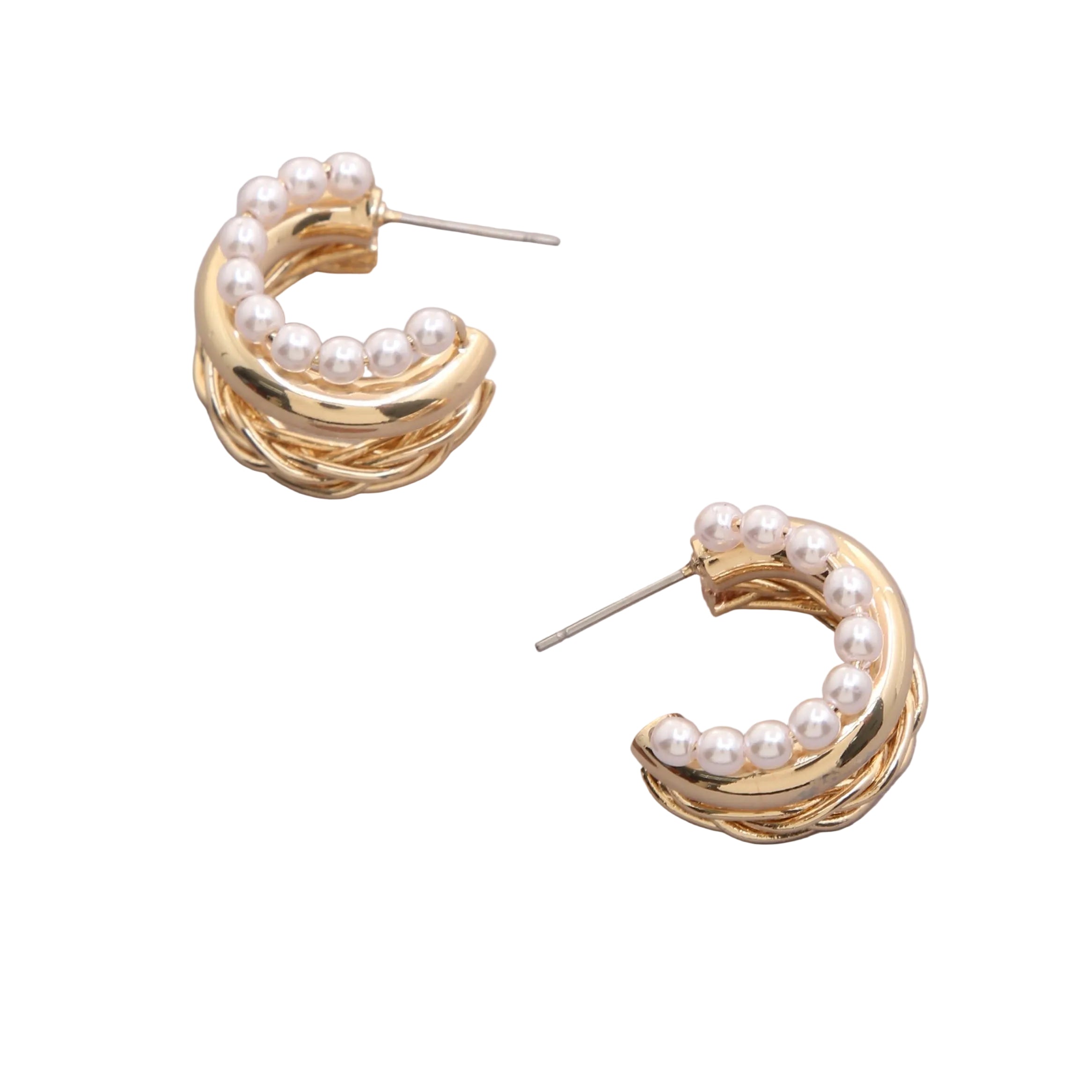 Gold Dipped Pearl Hoop Earrings