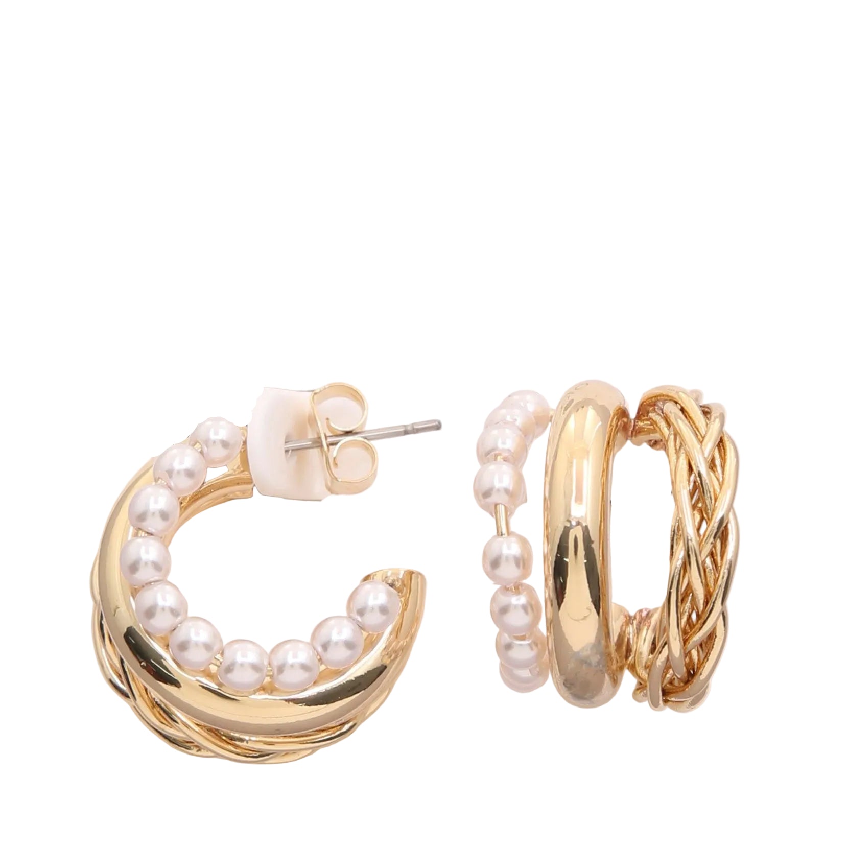 Gold Dipped Pearl Hoop Earrings