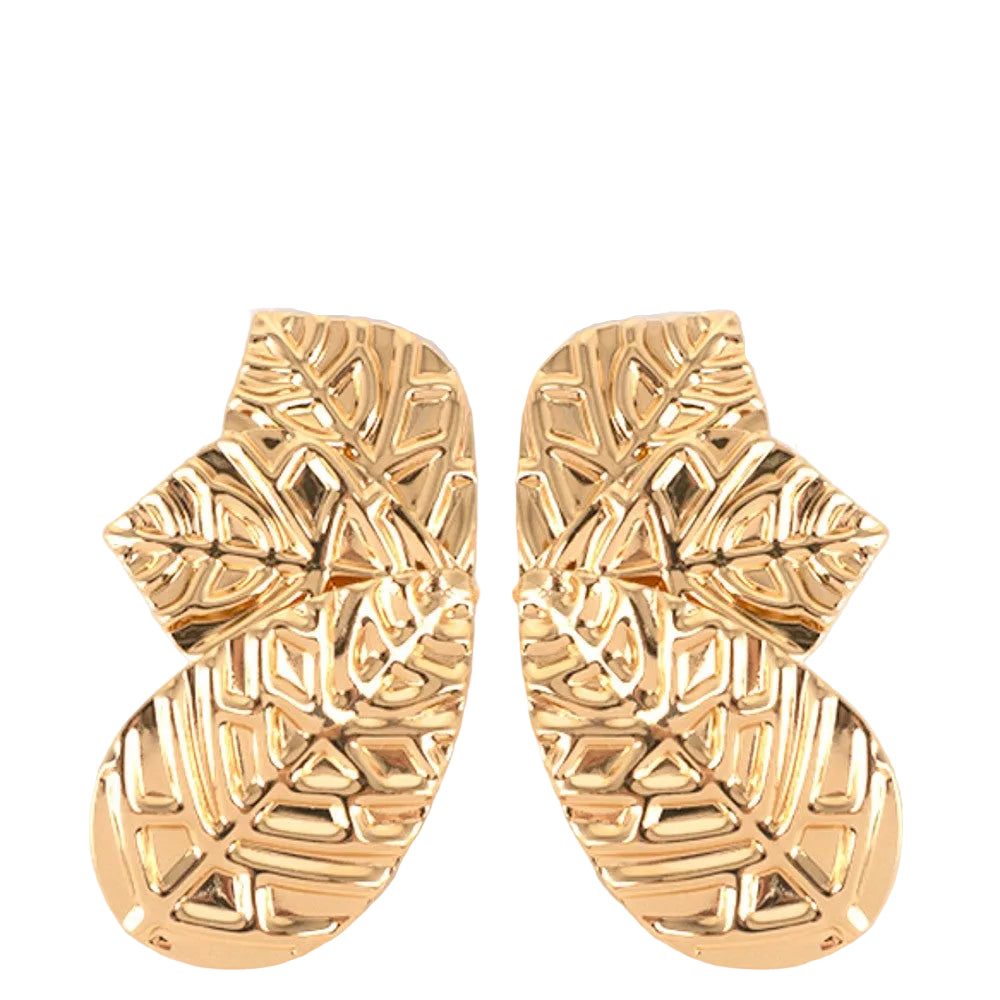 Gold Textured Shiny Leaf Earrings