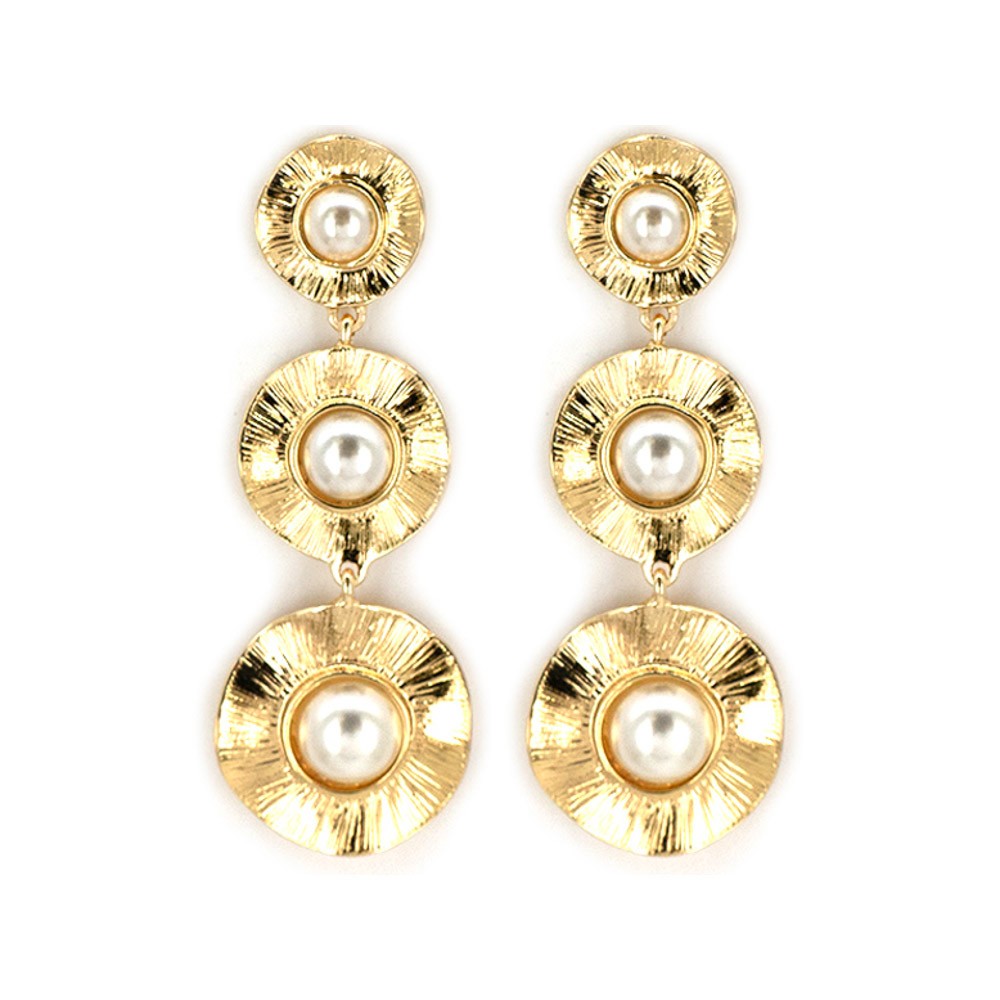 Gold Pearl Triple Drop Earrings