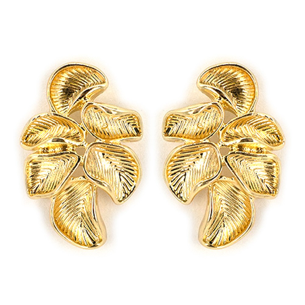 Gold Textured Multi Leaf Earrings