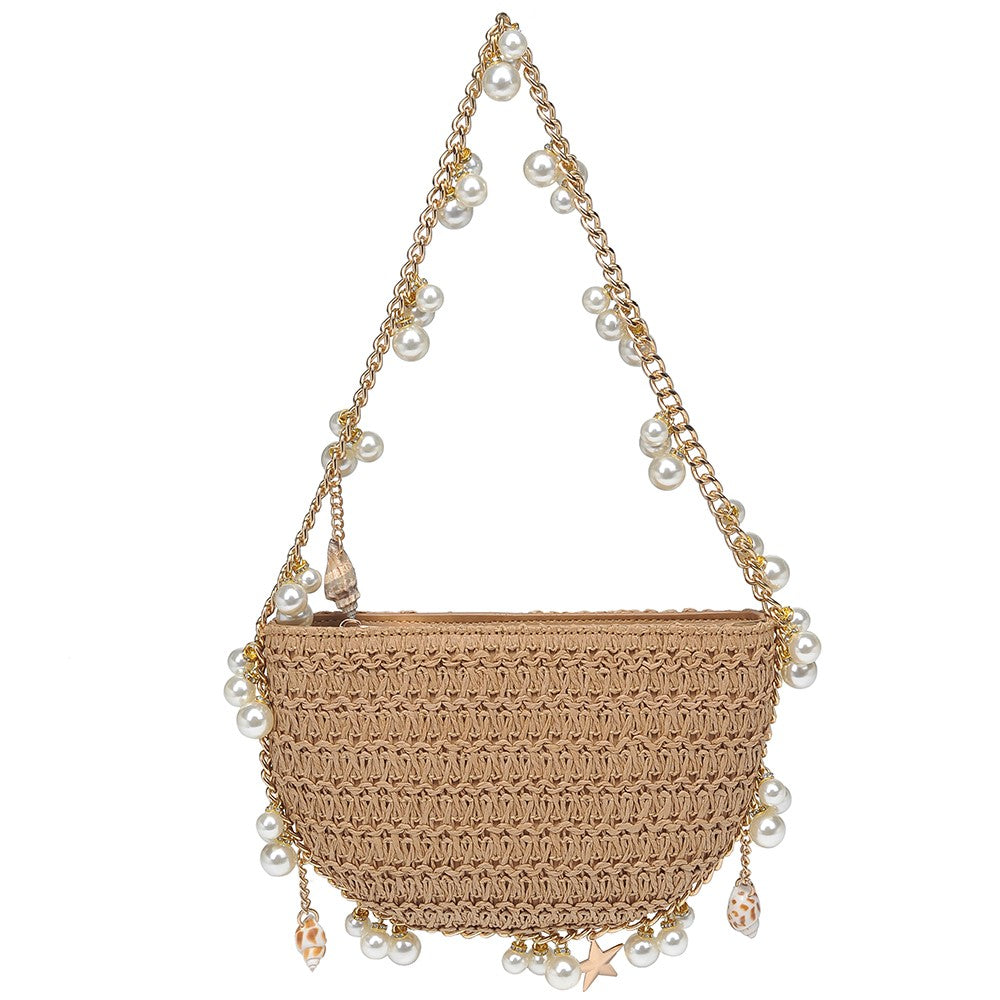 Seashell Pearl Straw Handbag