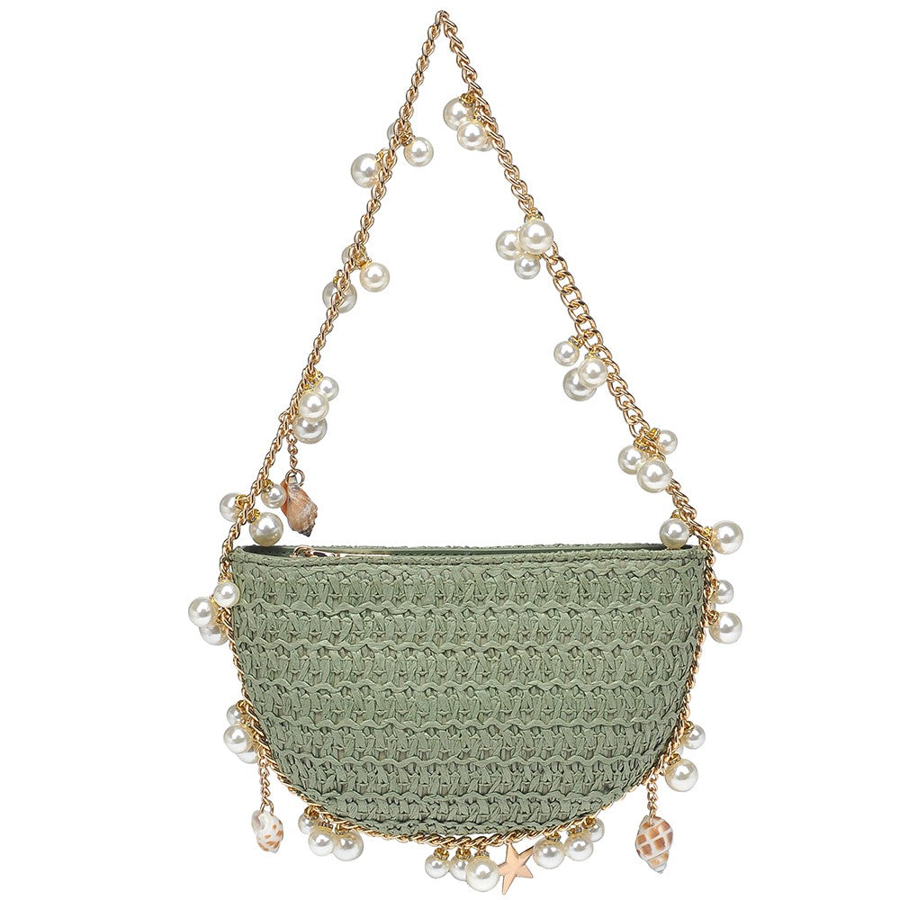 Seashell Pearl Straw Handbag