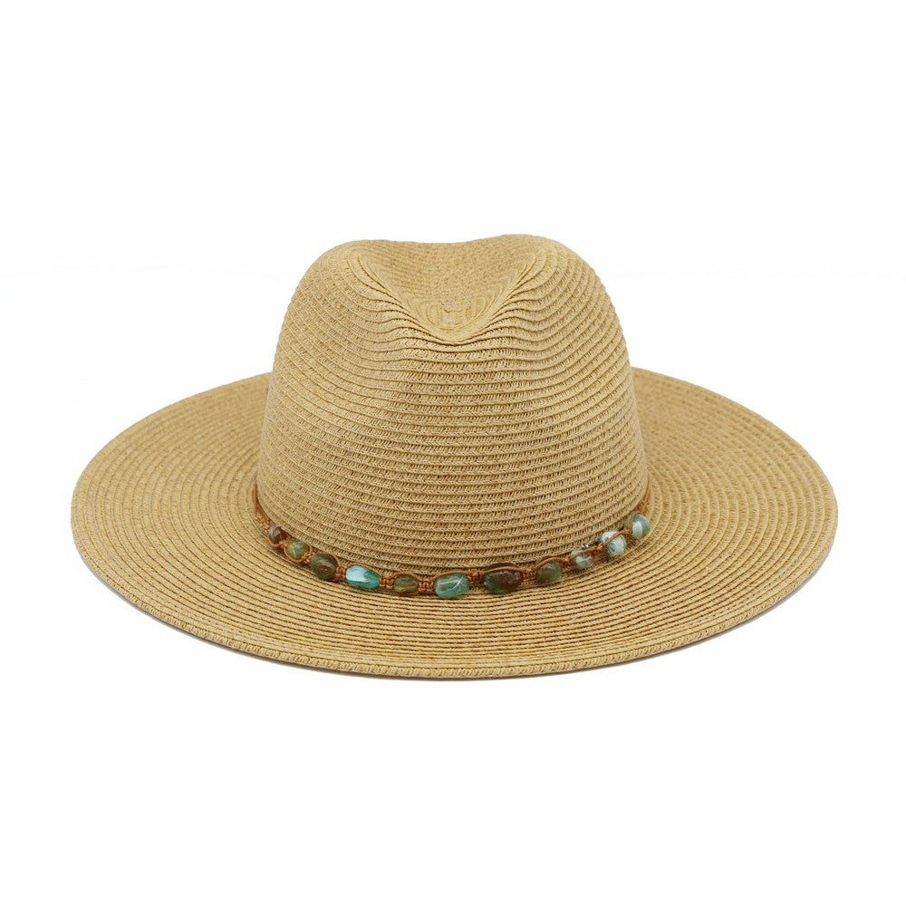 Straw Fedora Turquoise Stones Hat