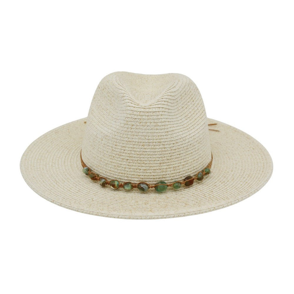 Straw Fedora Turquoise Stones Hat