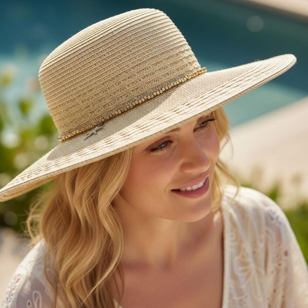 Wide Brim Straw Starfish Hat