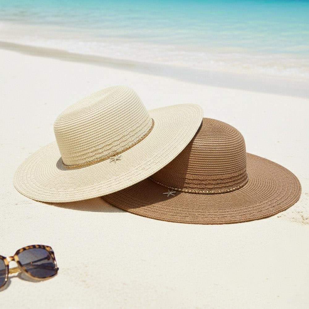 Wide Brim Straw Starfish Hat