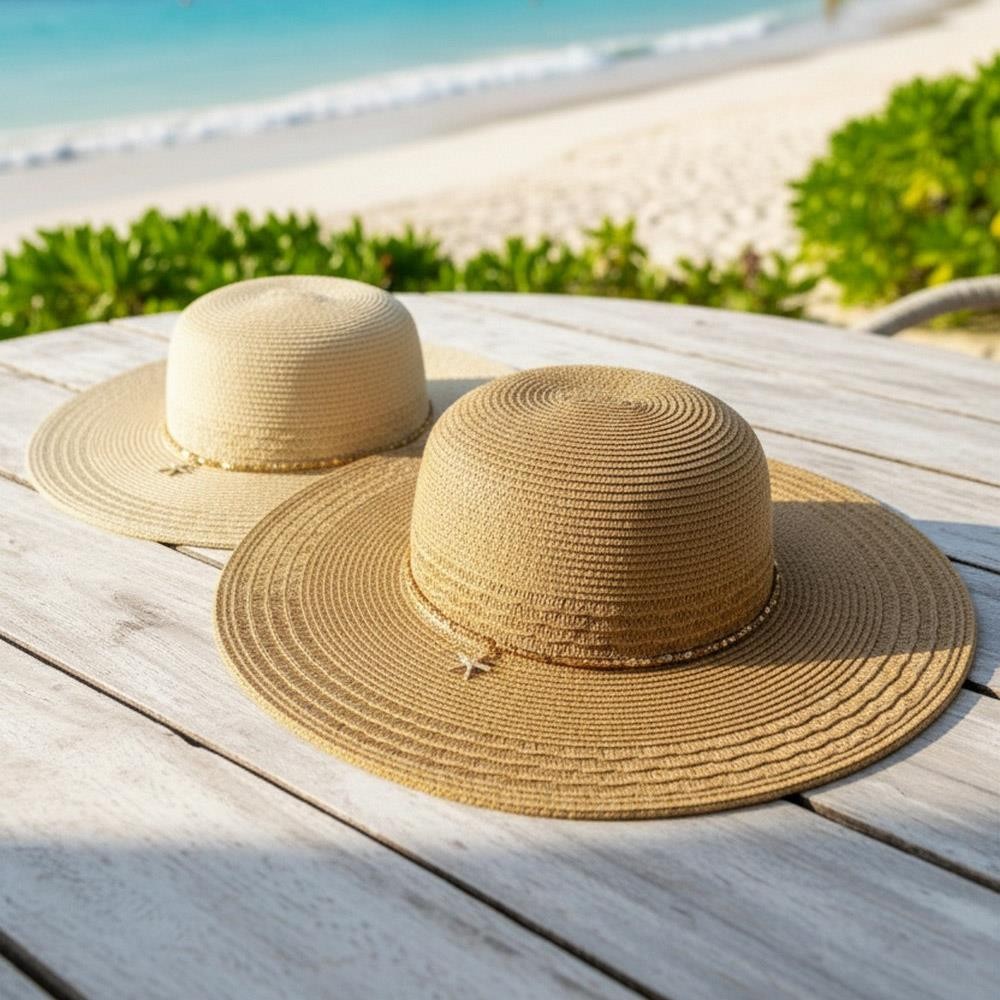 Wide Brim Straw Starfish Hat