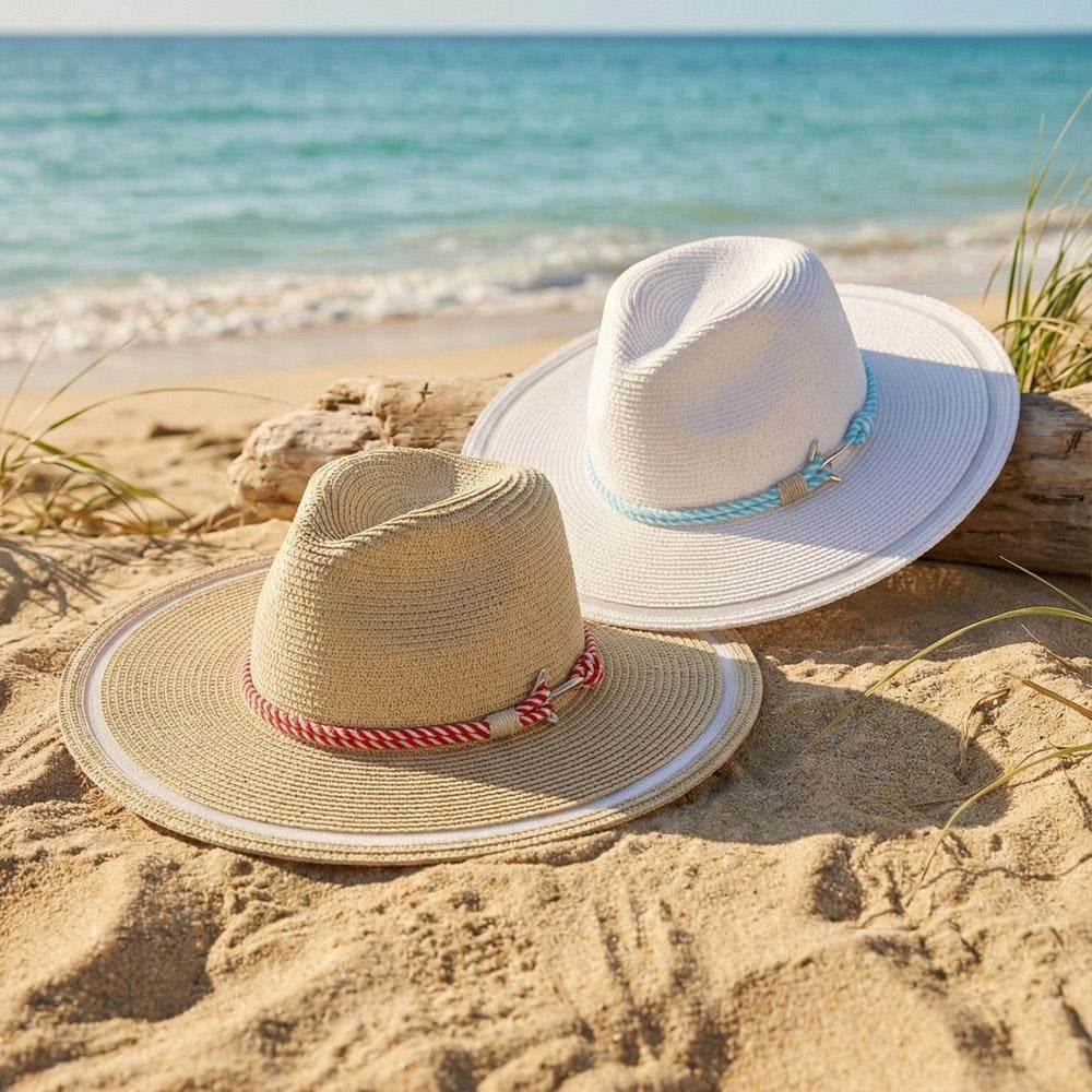 Beige Anchor Red Rope Sun Hat