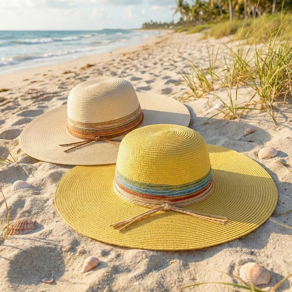 Taupe Multi Stripe Straw Hat