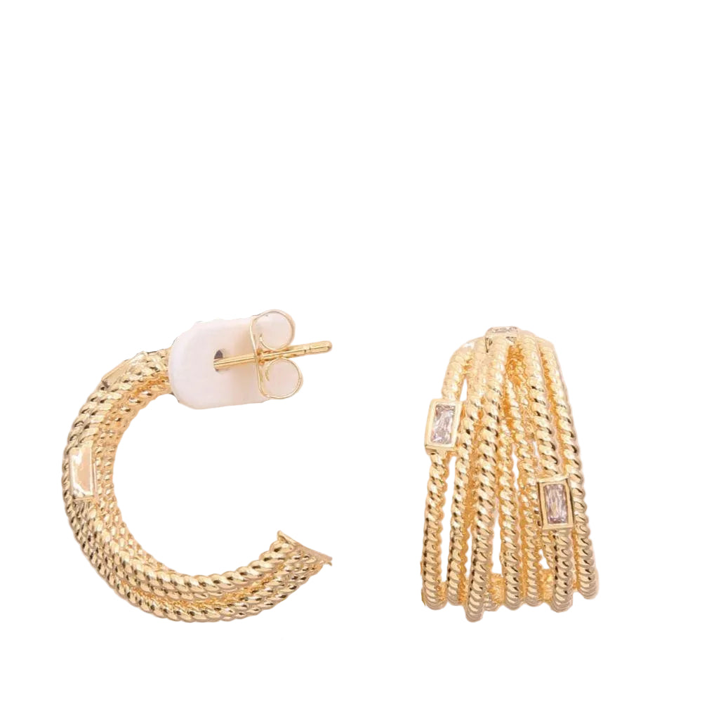 Gold Dipped Multi Hoop Rhinestone Earrings