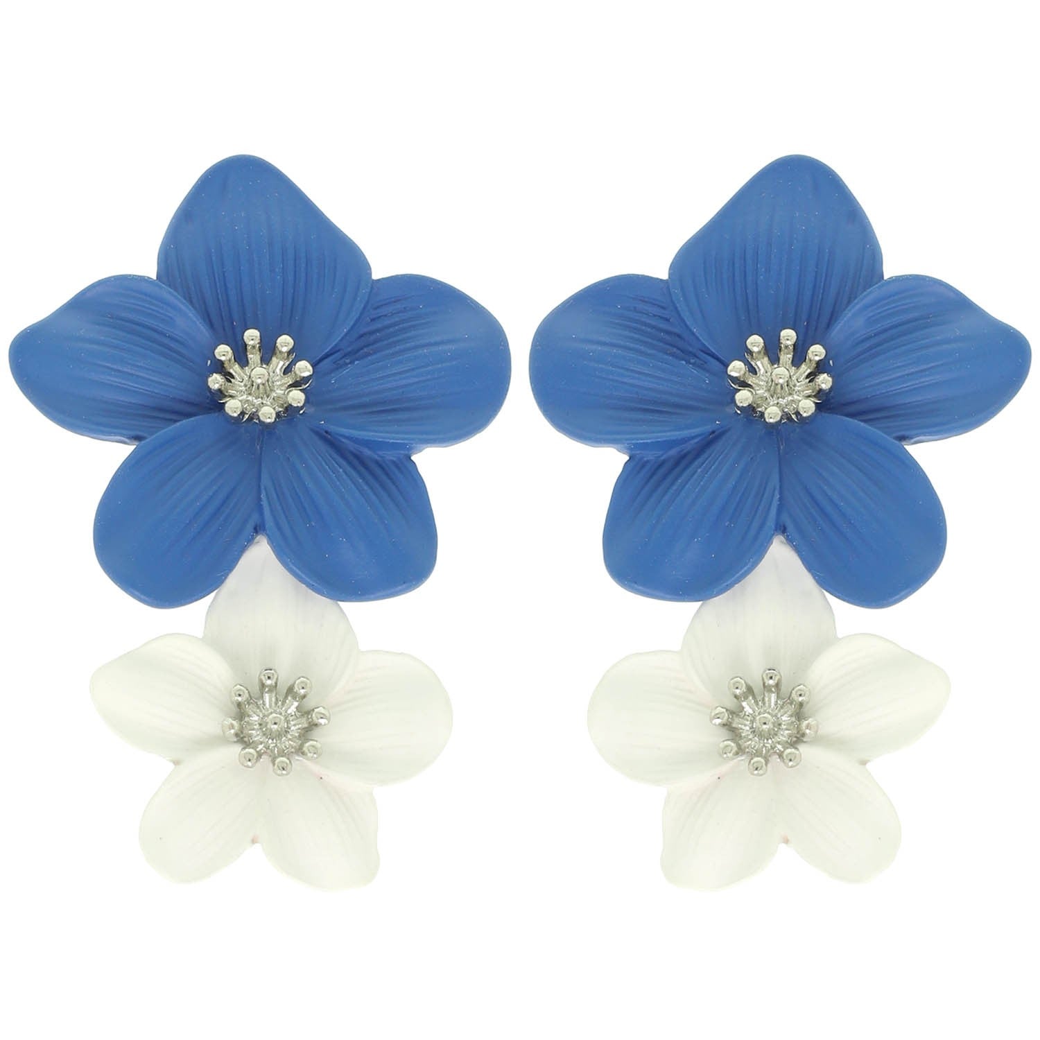Blue Layered Flower Stud Earrings