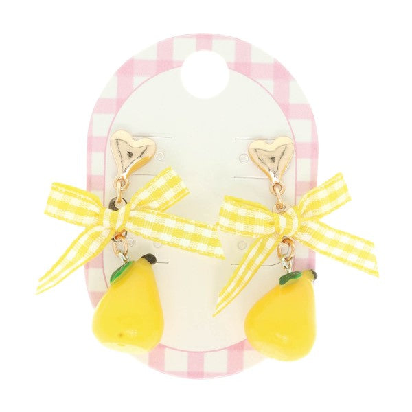 Yellow Gingham Bow Lemon Earrings