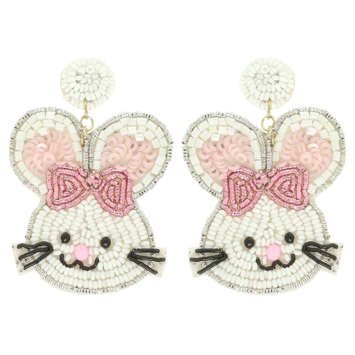 Easter Bunny Beaded Head Drop Earrings