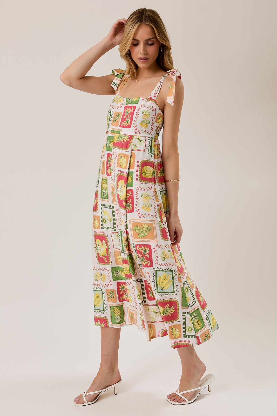 White Multi Tropical Midi Dress