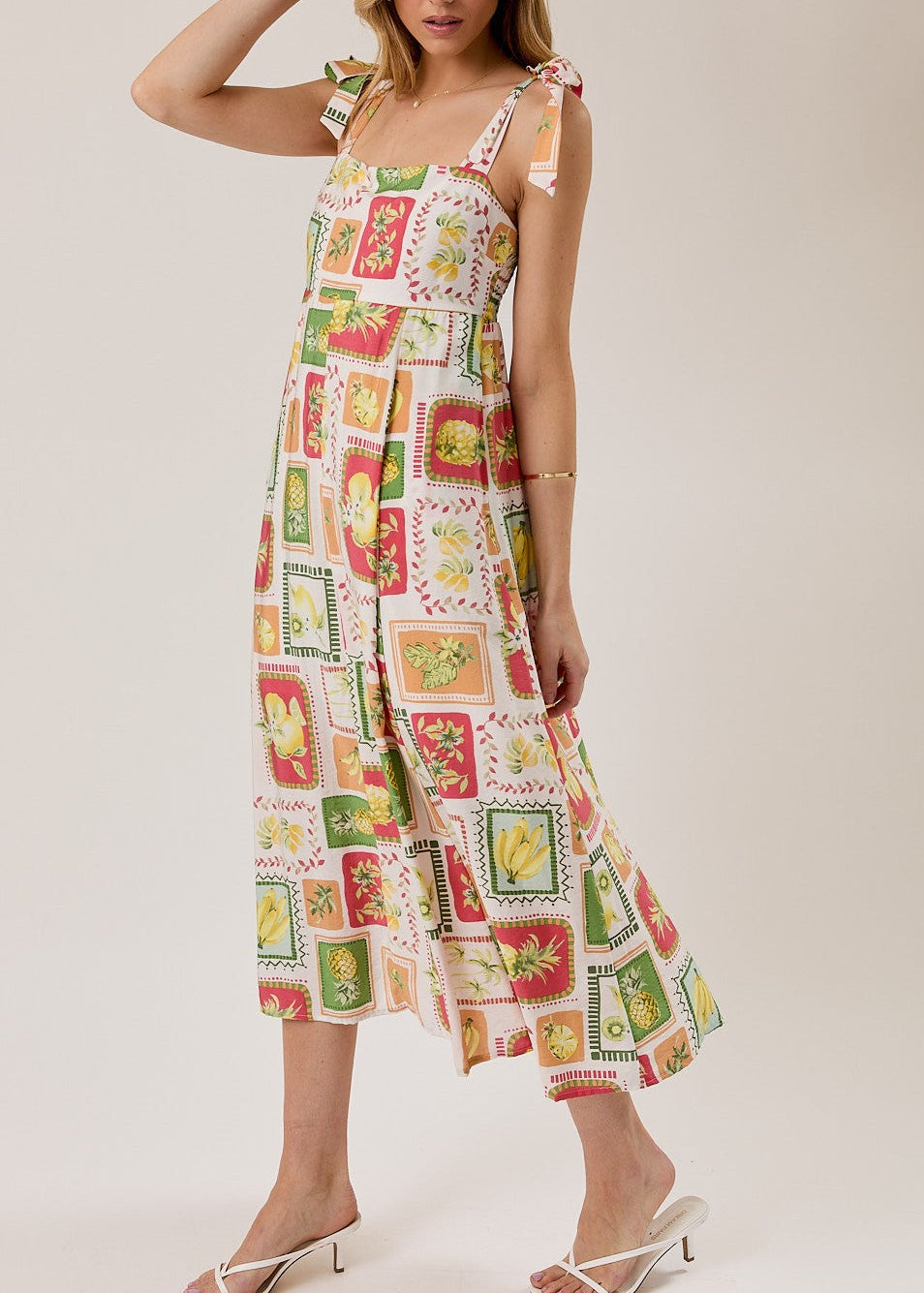 White Multi Tropical Midi Dress