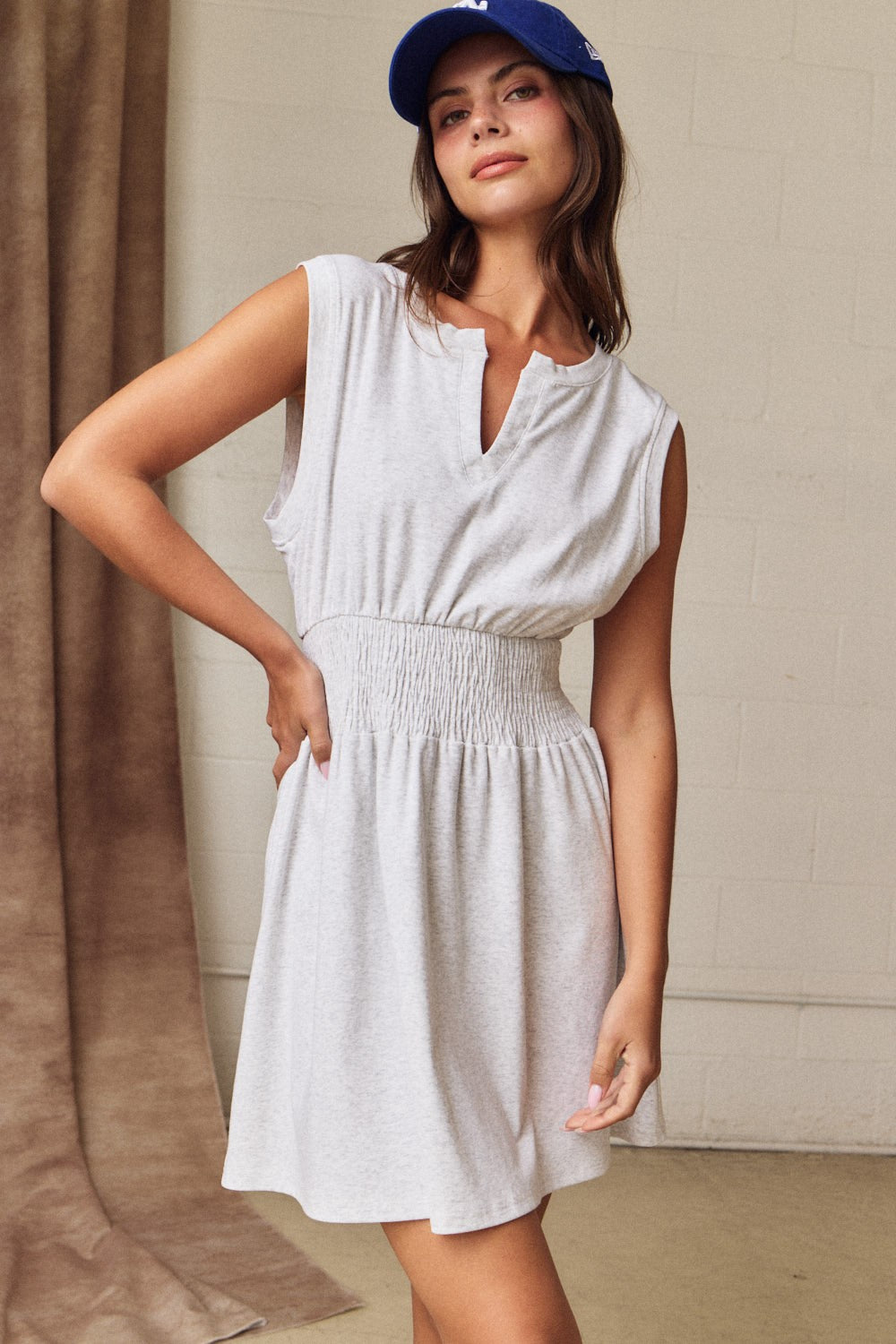 White Smocked Waist Mini Dress