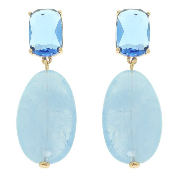 Blue Rhinestone Marbled Earrings